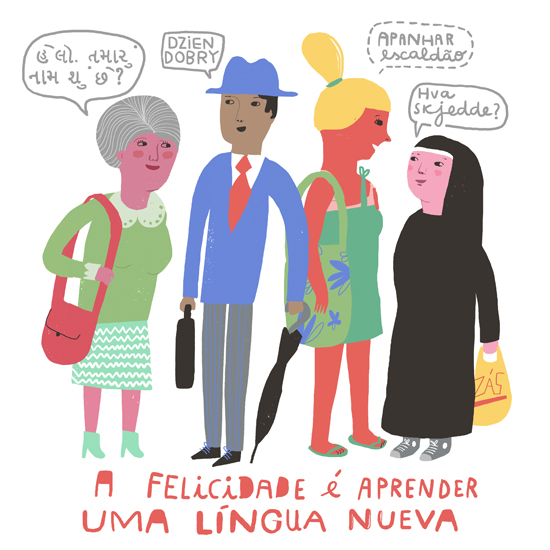 Ilustração - Felicidade é aprender uma língua nova